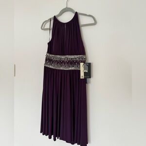 JS Collections Deep Purple Midi Dress with Silver Beaded Accents (NWT)